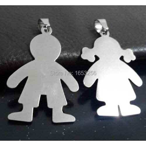 Best wholesale price Lot 5 Pairs Lovely couple Necklace Boy Girls Pendant stainless steel no with chain 29*43mm