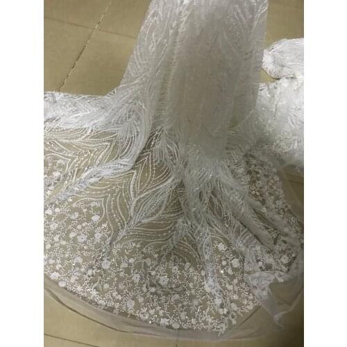 5yard/lot New arrival embroidered tulle Fabric with beads Fashion ZH-10518 Embroidered lace fabric