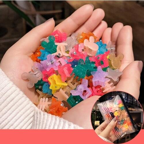 50PCS/Set Small Hair Crabs For Girls Acrylic Cute Transparent Colorful Flower Star Hair Clip Clamp Children Mini Hair Accessory