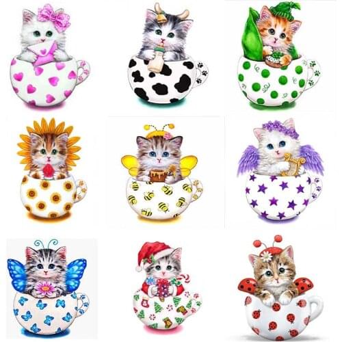 KAMY YI 5D DIY Full Square/Round Drill Diamond Painting"Cup colorful cat ,cute"Mosaic Diamond Embroidery Home Stitch Gift HYY