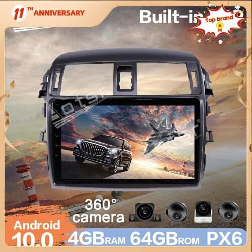 For Toyota Corolla 2006-2013 Android Car radio DVD Player 360 Panoramic Camera 4+64GB Auto Multimedia GPS Navigation Carplay DSP