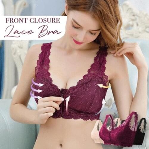 New women bra fashion front closure solid comfort sexy gather upgrade lace border cute ladies bra breathable zip bra