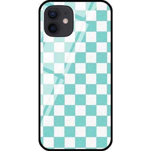 Blue Checkers Tempered Glass Phone Case For iPhone 12 mini 11 Pro Max XS X XR 7 8 Plus SE 2020 Coque