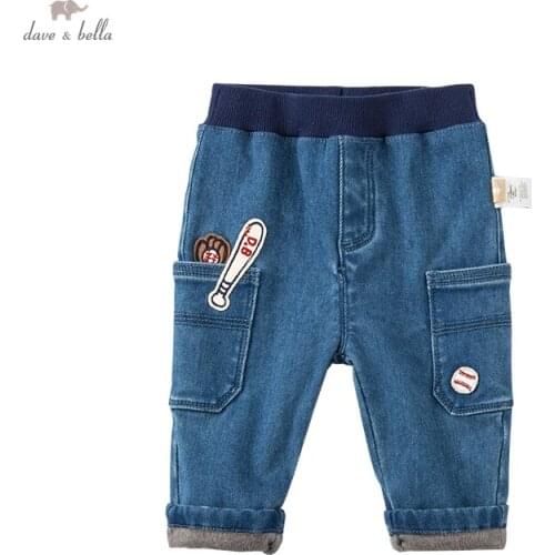 DB19030 dave bella winter baby boys fashion cartoon pockets pants children full length kids boy pants infant toddler trousers