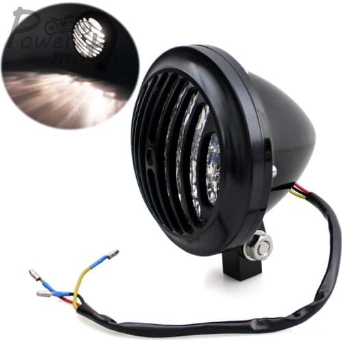 Old School Motorcycle 12v 35w Ingots Headlight for Harley Chopper Bobber Motorbike Billet Front Head Light Headlamp w/Grille