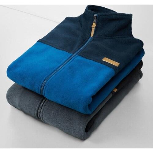 Fleece Jacket Men Spring Winter Warm Sweatshirt Stand Collar Oversized Outwear Camping Coat Vintage Patchwork Windproof Jackets