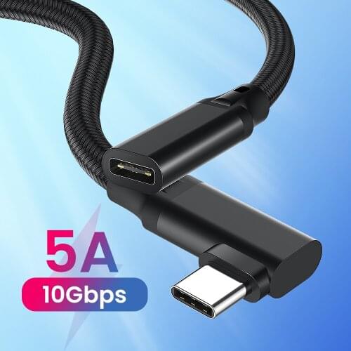 90 Degrees Type C Extension Cable HD 4K 60Hz Gen2 USB 3.1 PD 100W 5A Fast Charging Data Cord Male to Female For Huawei Macbook