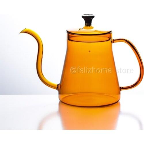 Hand-made coffee pot color heat-resistant glass teapot hanging ears long spout pot American electric potter boil water