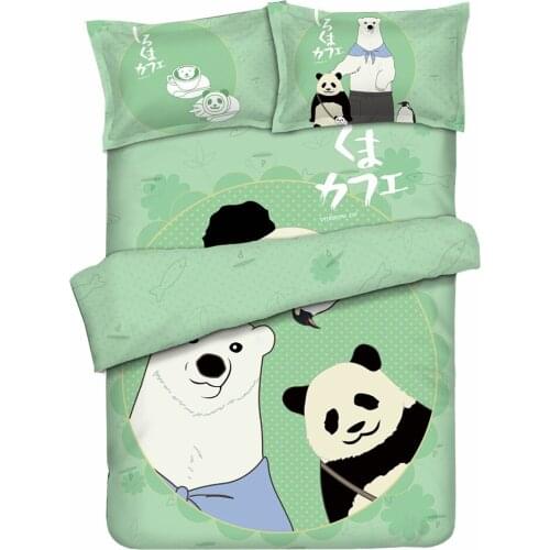 Anime JK Cartoon Shirokuma Cafe Panda Polar Bear Penguin Green Comforter Set Bed Flat Sheet Quilt Cover Pillowcase Bedding Sets