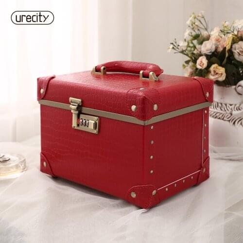 Urecity Cosmetic Case Crocodile skin red fashion handmade handbag woman high quality brand free shipping