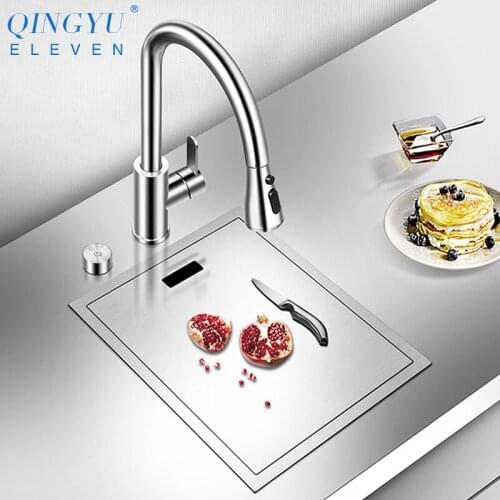 Cloaking kitchen Sink 304 Stainless Steel 4mm Thickness Cover hidden Single Small Size Handmade Brushed Kitchen Bar Sink