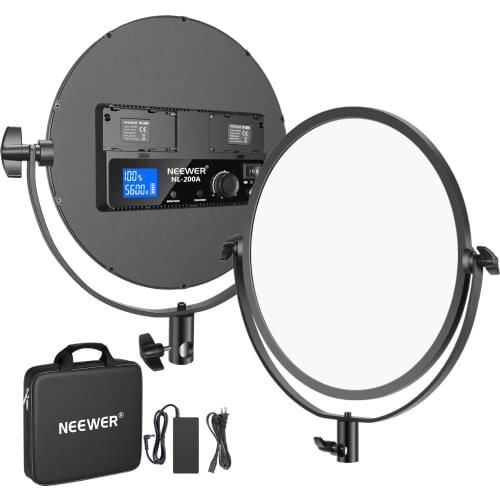 Neewer Metal 10.6 inches Round Bi-Color LED Video Light，30W 3200-5600K CRI95+ LCD Display Dimmable Studio Edge Flapjack Light