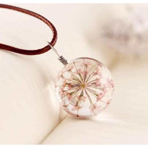 1pc Fashion Dried Flower Necklace Creative Transparent Glass Pendant Necklace Jewelry Necklace Jewelry Accessories