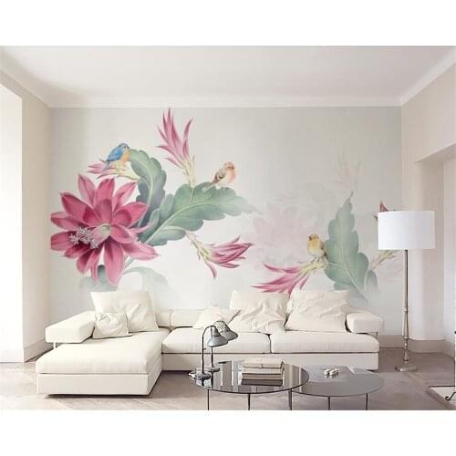 Beibehang fashion hand-painted style flower bird background wall 3d wallpaper custom living room bedroom photo wallpaper mural