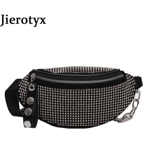 JIEROTYX Fashion Luxury Women Waist Packs Waist Bag Rhinestone Fanny Pack Purse Female Chest Waist Pack Travel Belt Bag