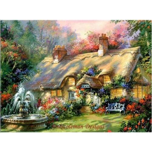 Embroidery Counted Cross Stitch Kits Needlework - Crafts 14 ct DMC color DIY Arts Handmade Decor - Country House with Fountain