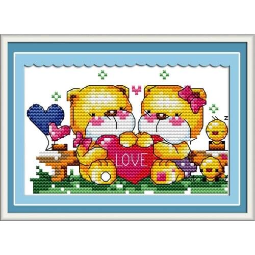 Joy Sunday Cross Stitch Kits Cute Baby Bears Cartoon Series Paintings Printed on Canvas 11CT 14CT DIY Embroider Needlework Sets