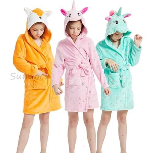 New Children Bath Robe Baby Towel Childrens Unicorn Hooded Bathrobes for Boys Girls Pajamas Kids Sleepwear Bath Robes Fox Wolf
