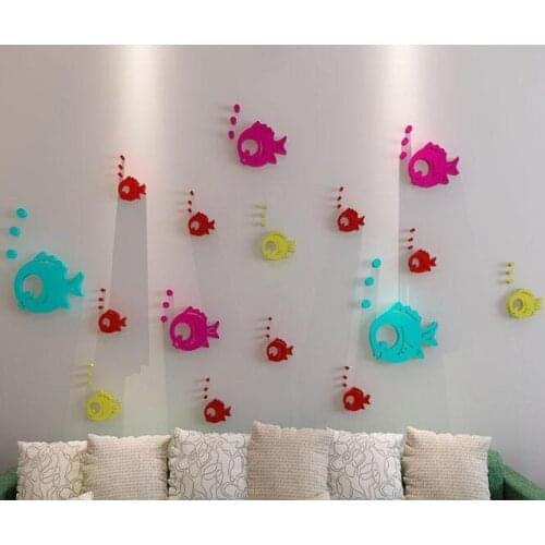 New arrival Crystal acrylic 3d three-dimensional wall stickers Cartoon child room Bubble fish wall sticker Candy color