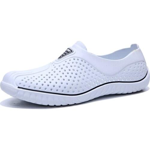 Casual White Hollow Mens Slippers Light Weight Men Beach Sandals Anti-slip Outdoor Water Shoes Solid Color Soft Sole Flip Flops