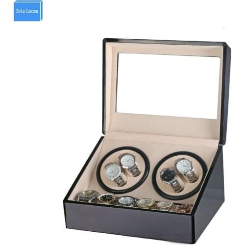 Global Plug Use Black Wood Surface Watch Winder Box Inner Velvet Automatic Rotation 4+6 Watch Winder Storage Case Display Box