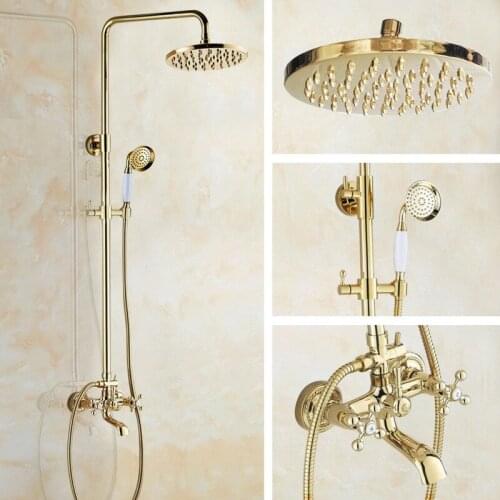 Shower Faucets Gold Brass Bathroom Shower Mixer Tap Faucet Set Rain Shower Head Round Wall Mounted Bathtub Faucet agf352