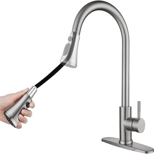 RV Sink Faucet Kitchen Faucet Single Handle Pullout Kitchen 1 Hole Brushed Nickel High Arc Kitchen Faucet With Pull Down Sprayer