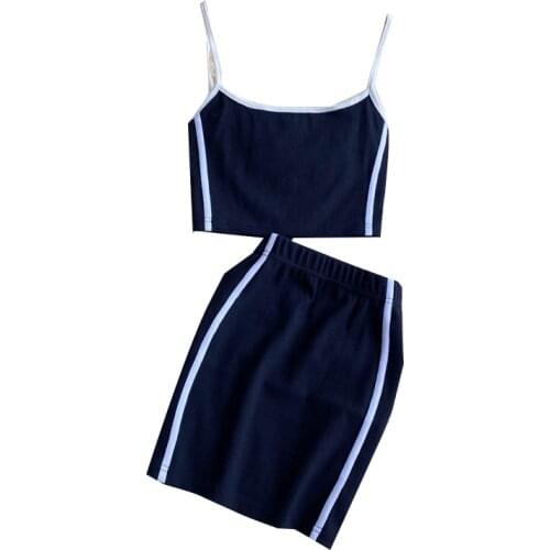 Summer Girls Two Pieces Tank Crop Tops Female Bodycon Patchwork Camisoles Sleeveless T shirts Tees For Slim Women