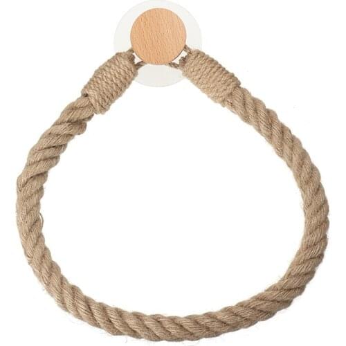 Vintage Rope Towel Holder Nail-free Toilet Roll Holder Hook Paper Towel Rack Woven Wall-mounted Hanging Rope For Bathroom