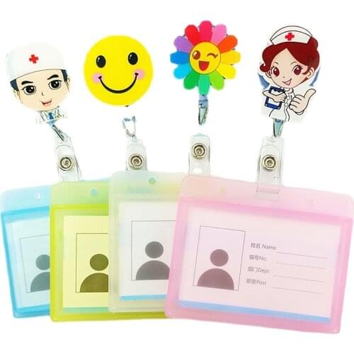 Cute Cartoon Transparent Card Case Retractable Card Holder Fashion Student Nurse Doctor Business Work Name Tags ID Badge Holders