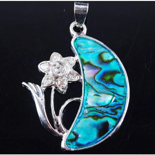 WOJIAER New Zealand Abalone Shell Pearl Gem Bead Flower Pendant Womens Jewelry PN787
