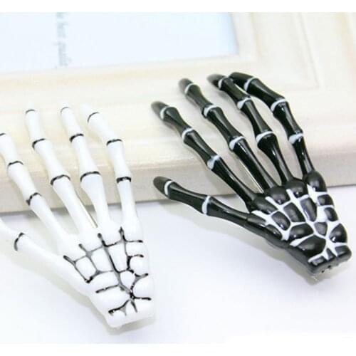 2Pcs Fashion Hair Clips Skull Hand Bone Hairpins Gripper Halloween Harajuku Ghost Skeleton Hair Clip Bone Claw Girls Hair Access