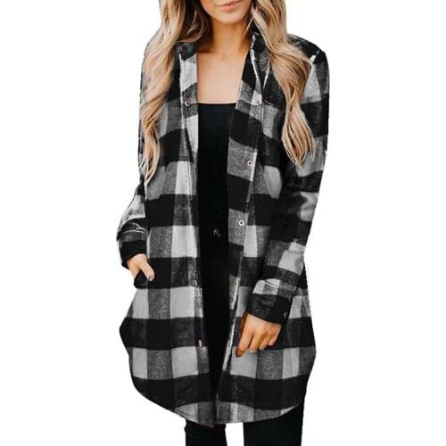 Womens spring autumn button shirt coat retro street chic long-sleeve casual lapel thin jacket loose plaid hit color cardigan