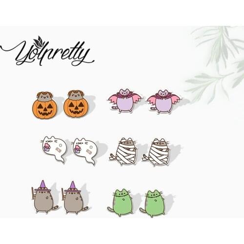 2021 New Kawaii Gray Cat Halloween Cosplay Epoxy Stud Earrings Handcraft Acrylic Stud Earrings