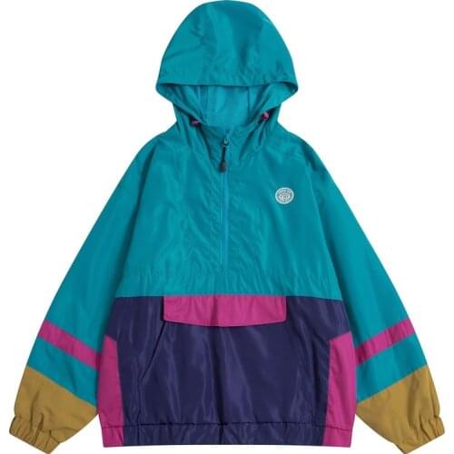 Women Thin Pullover Hooded Jackets Casual Loose Color Block Long Sleeve Preppy Syule Outwear Coats