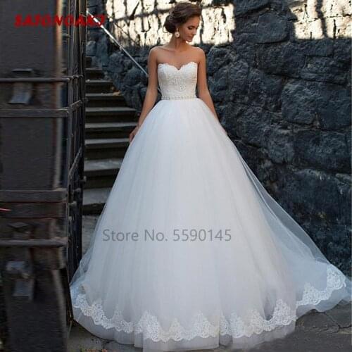 New Arrival Sweetheart Wedding Dress Appliques Beading Sash Bridal Gown Lace Up Back Vestido De Novia 2020 Mariage Online Shop