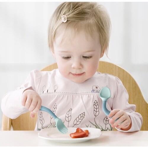 2Pcs/lot Silicone Spoon for Baby Utensils Set Auxiliary Food Toddler Learn To Eat Training Bendable Soft Fork Infant Kids