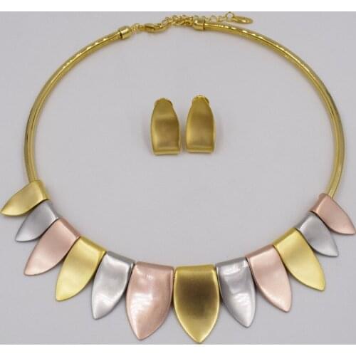 2016 JC Fashion Dubai Gold color Jewelry Set Nigerian Wedding African Beads Earrings Necklace Set /Rose/ Whtie Gold