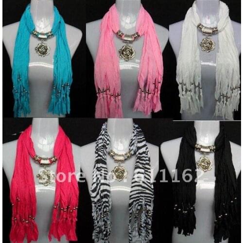 2018 Necklace Scarves alloy pendant with CZdiamond womens shawl ployester scarf mixed colors FD0016