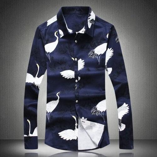 2021 New Arrivals Men Solid Print Long Sleeve Spring Crane Shirt Camisa Masculina Plus Size Red Blue M- 4XL 5XL #C17301