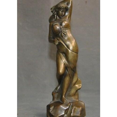 8"old Chinese bronze copper beauty woman statue
