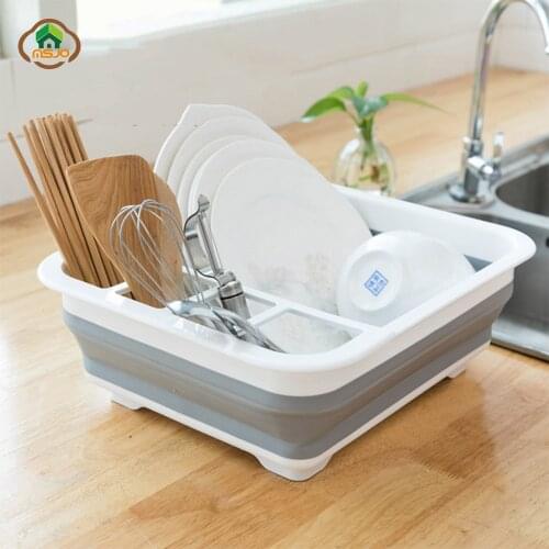 MSJO Kitchen Accessories Foldable Dish Rack Kitchen Storage Holder Drainer Sink Home Shelf Portable Dinnerware Organizer Tools