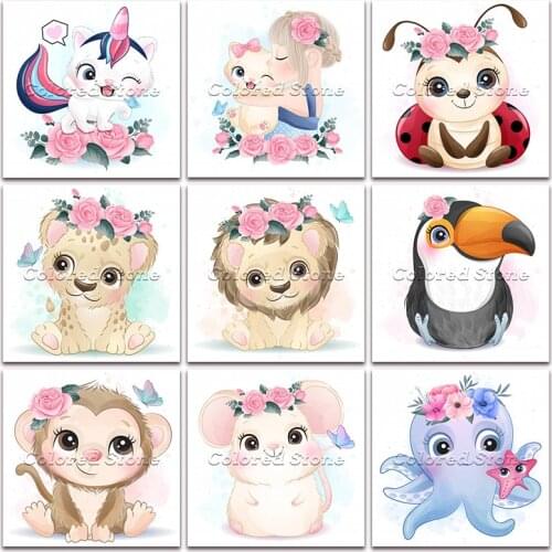 New Diamond painting Cartoon Animals Lion bird monkey 5D DIY Full Square Drill embroidery Cross stitch Round mosaic Drawing 173