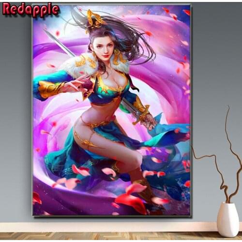 Full Round Drill 5D Diy Square Diamond Painting Anime beauty portrait Embroidery Female swordsman Cross Stitch Home Decor Gift