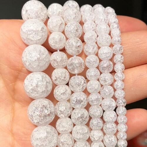 White Snow Cracked Crystal Beads Round Loose Spacer Beads For Jewelry DIY Making Bracelet Accessories 15''Inches 4 6 8 10 12mm