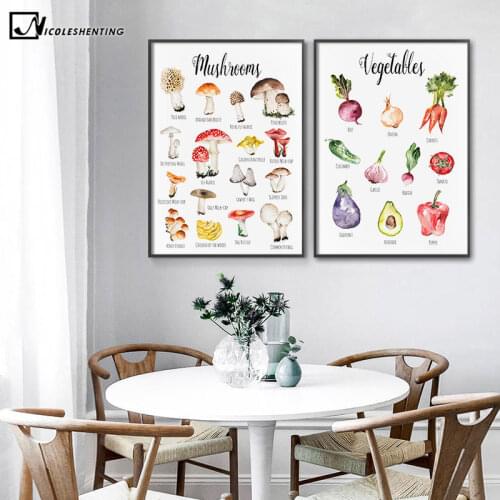 Fruit Vegetable Mushroom Chart Kitchen Food Poster Canvas Print Education Learning Wall Painting Nursery Art Picture Home Decor