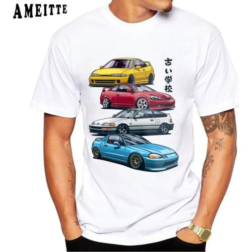 New Summer Fashion Men T-Shirts JDM Mix Civic CRX Integra Car Print T-Shirt Boy Casual Tops Funny Tees White Short Sleeve