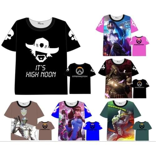 Anime Game Overwatches 3D Printed T-shirt Tights OW D.VA Reaper Genji Cosplay T-shirt Summer Top Tee Slim Casual Short Sleeves
