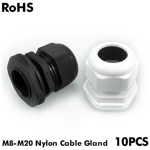10pcs IP68 M8 10 M12 M16 M18 M20 Wire Cable CE Gray Black Waterproof Nylon Plastic Cable Gland Connector