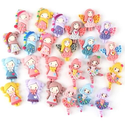 Kawaii Resin Cabochons 10pcs Colorful Cute Dancing Girl Angel Cameo Patch Sticker Charms Decor Embellishments Scrapbooking DIY
